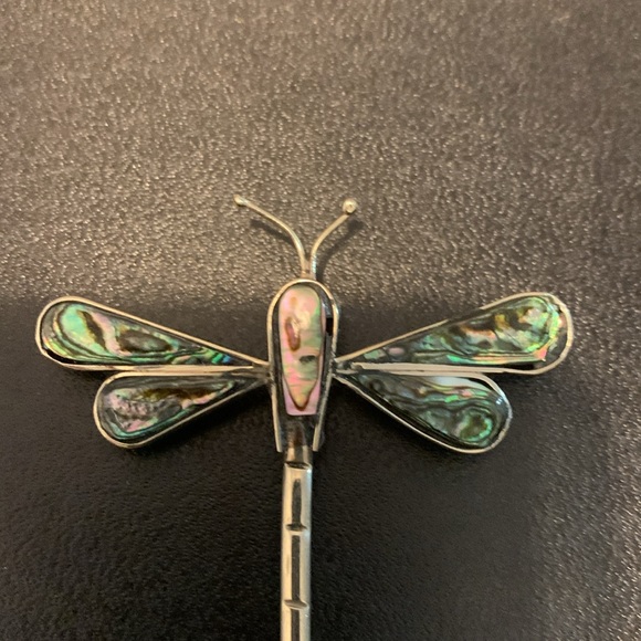 2/$30 Sterling Silver Alpaca Mexico Dragonfly Blue Green Abalone Brooch - Picture 5 of 7